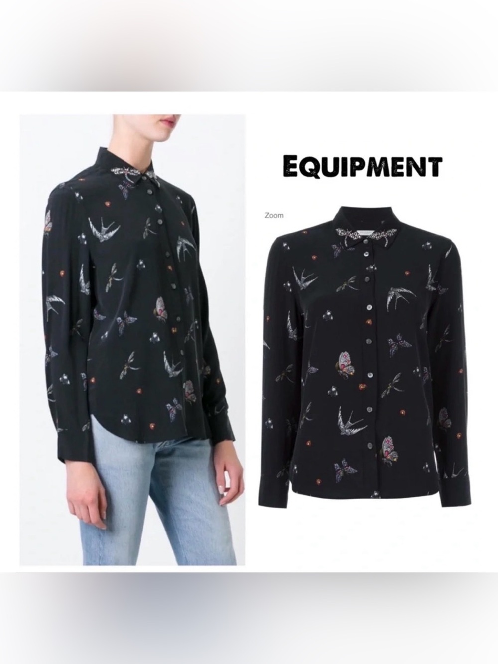 EQUIPMENT Butterfly Leema Top 100% silk size S black crystal embroidered